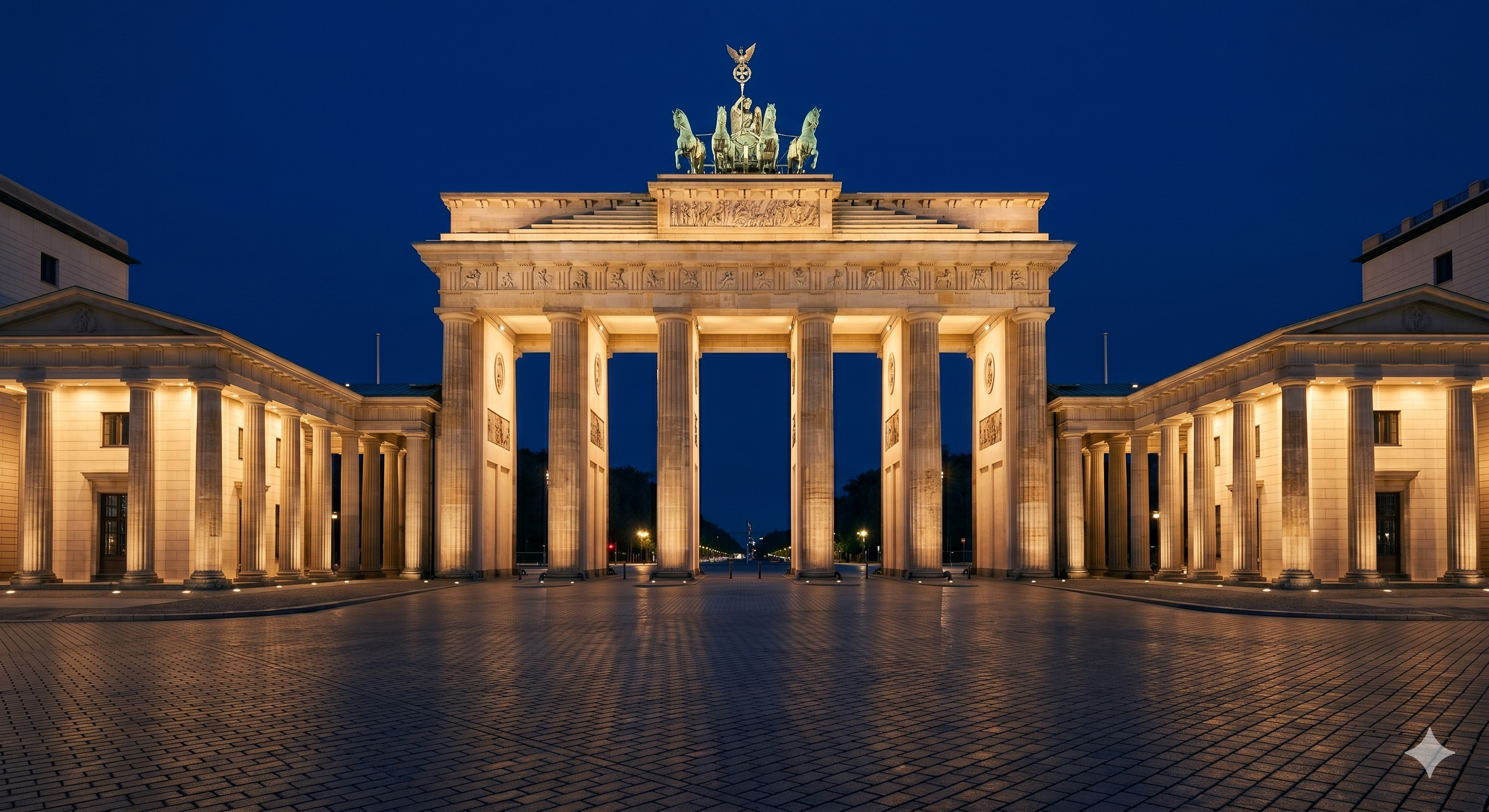 The Brandenburg Gate at golden hour in Berlin.